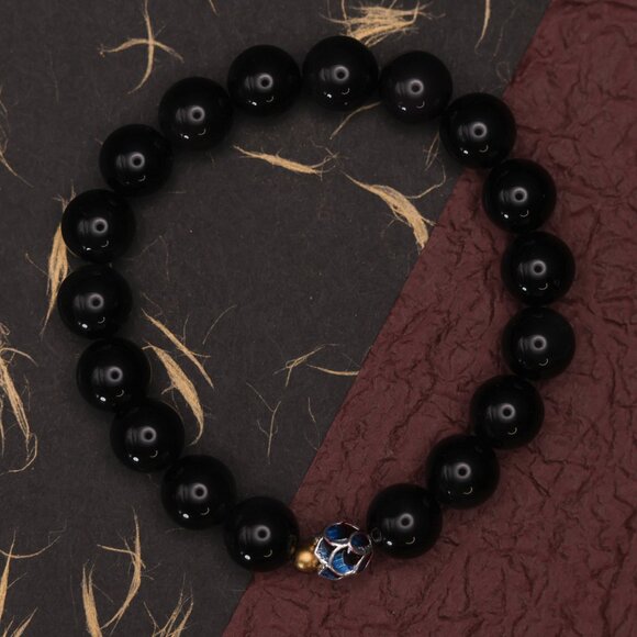 NWT: Natual Obsidian Lotus Mala Bead Bracelet - Picture 1 of 4